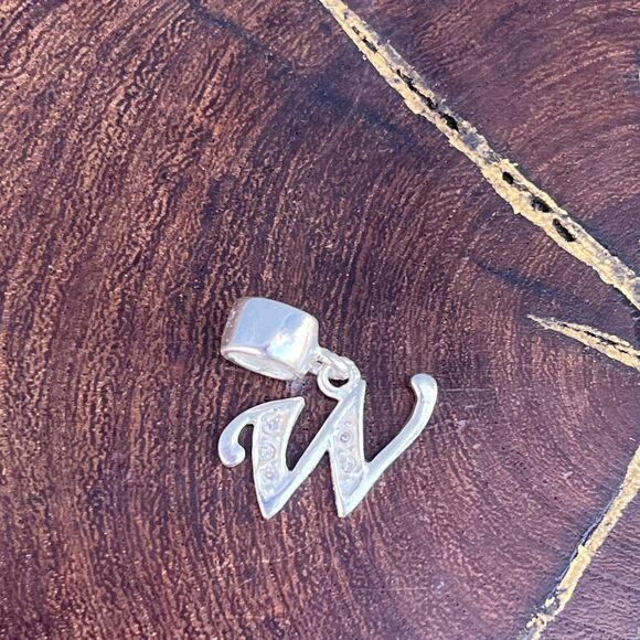 Sterling Silver Initial W Charm with Rhinestones Vintage jewelry supply - Picture 8 of 8